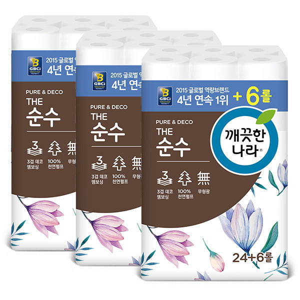 의외로 인기있는 깨끗한나라 3겹 데코 더 순수 천연펄프 롤화장지 27m, 3개, 30롤 추천합니다 의외로 인기있는 깨끗한나라 3겹 데코 더 순수 천연펄프 롤화장지 27m, 3개, 30롤 추천합니다