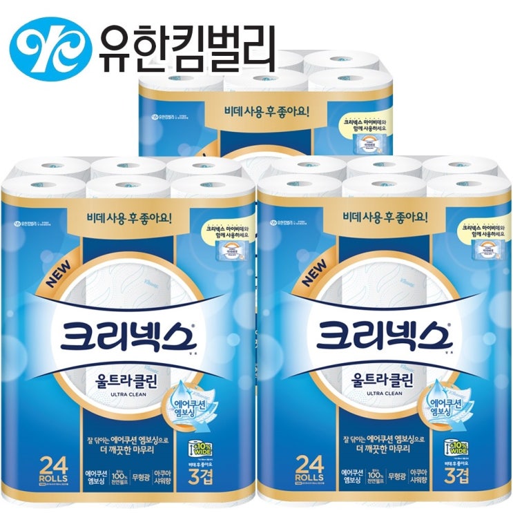 리뷰가 좋은 크리넥스 울트라클린 3겹 비데티슈 30m (광폭108mm) 24롤x3팩 화장지, 3팩, 24롤 ··· 리뷰가 좋은 크리넥스 울트라클린 3겹 비데티슈 30m (광폭108mm) 24롤x3팩 화장지, 3팩, 24롤 ···