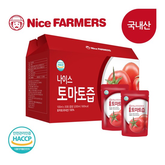 인기 많은 나이스파머스 국내산 과채주스 토마토즙 100ml 30포 1박스, 상세설명 참조, 1박스(nc_0007_1) 추천해요