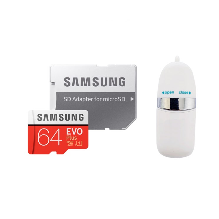 잘나가는 삼성전자 EVO PLUS 마이크로 SD 카드 + SD어댑터 + USB리더기, 64GB 추천해요 잘나가는 삼성전자 EVO PLUS 마이크로 SD 카드 + SD어댑터 + USB리더기, 64GB 추천해요