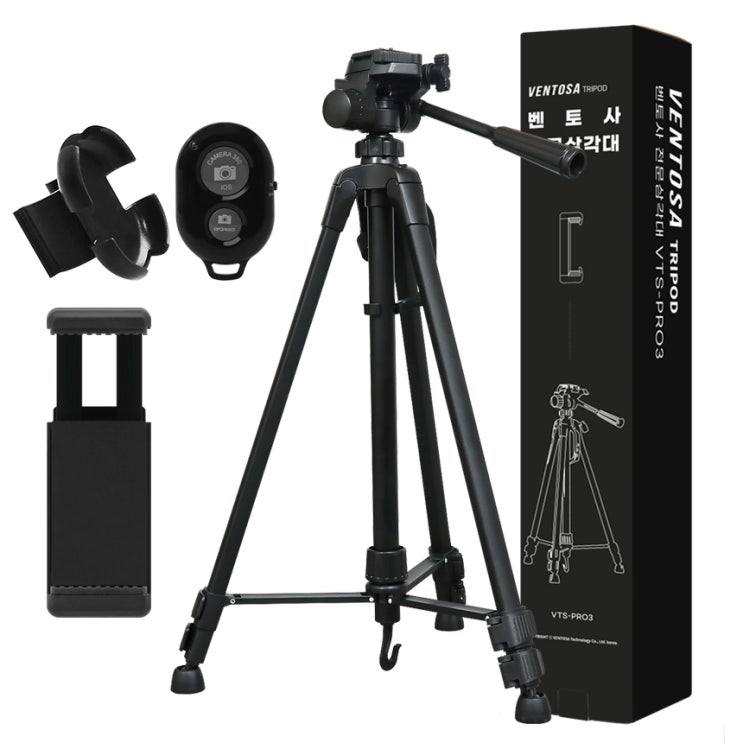  인지도 있는 벤토사 전문가용 미러리스 & DSLR & 스마트폰 겸용 3단 삼각대 + 블루투스 리모컨 + 리모컨 홀더 세트, VTS-PRO3 추천합니다