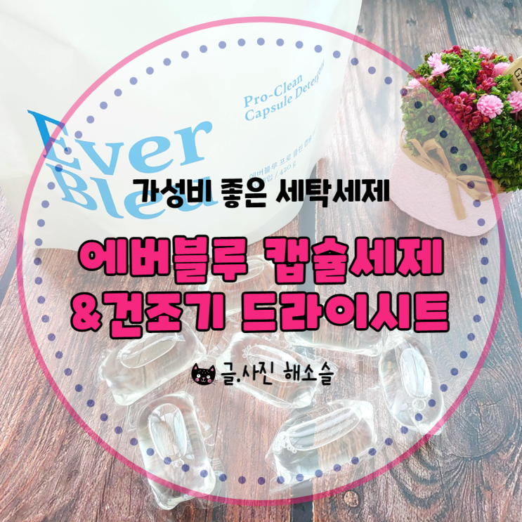  가성비 좋은 에버블루 캡슐세제, 무알러지향으로 자극 없는 건조기 드라이시트도 함께 써요~