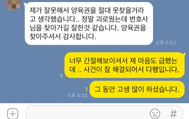 유책배우자 양육권 받아낸 성공사례 의뢰인후기