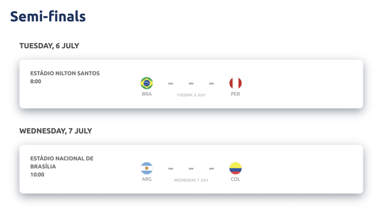 &lt;코파 아메리카 2021&gt; Copa America 2021 준결승 대진표, 경기 일정 (한국시간)
