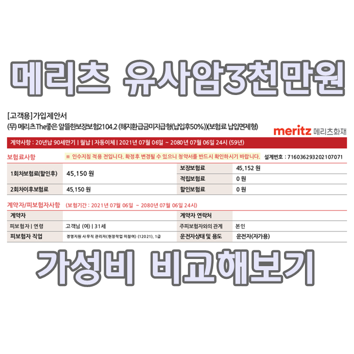  메리츠 The좋은 알뜰한보장보험2104.2 가성비 비교