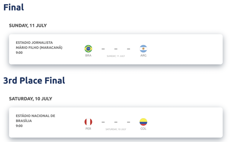 &lt;2021 코파 아메리카&gt; Copa America 2021 결승전, 3위 결정전 경기 일정 (한국 시간)