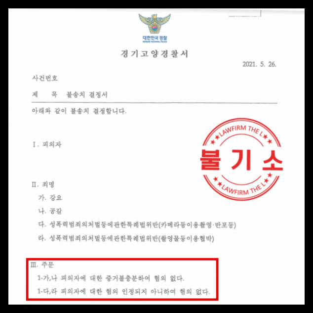  카메라등이용촬영반포 혐의 의뢰인 불송치 결정 받은 성공 사례