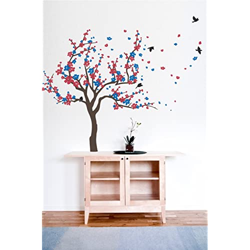 인기 많은 Japanese Cherry Blossom Tree and Birds Wall Decal Sticker for Flower Baby N (Large Brown Red B