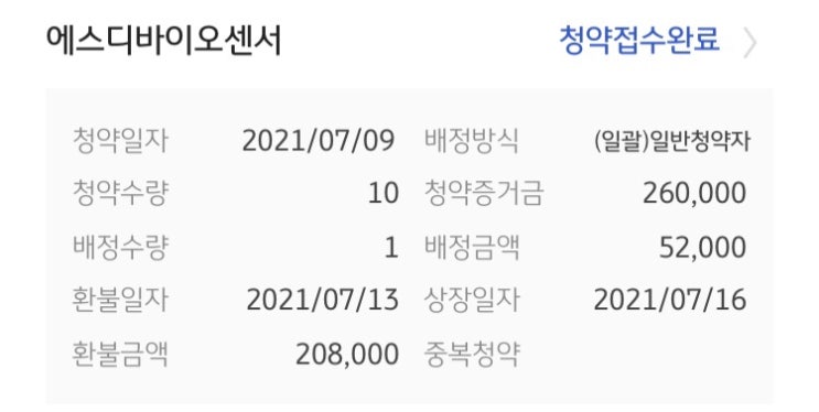  SD바이오센서 균등배정 청약 결과