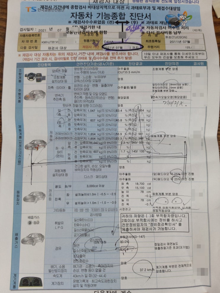 현대투싼/올뉴투싼 1.7/더 올뉴 투싼/ 매연불합격/매연 90%~0%합격