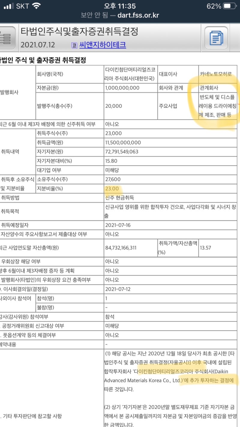 씨앤지하이테크] 다이킨머트리얼즈 지분 추가 취득 : 네이버 블로그