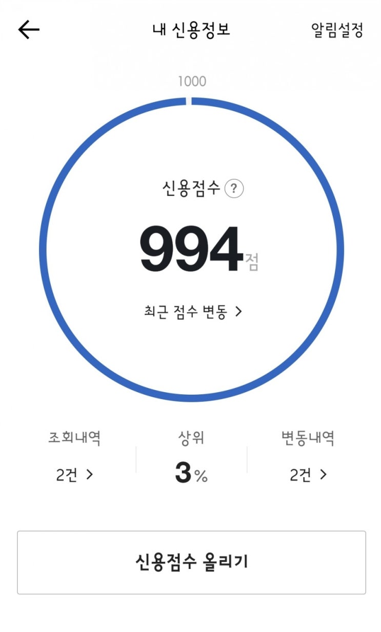 카카오 신용점수 994점 카카오 신용점수 994점