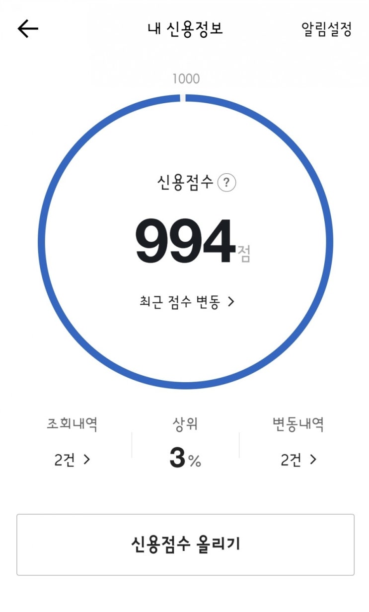 카카오 신용점수 994점