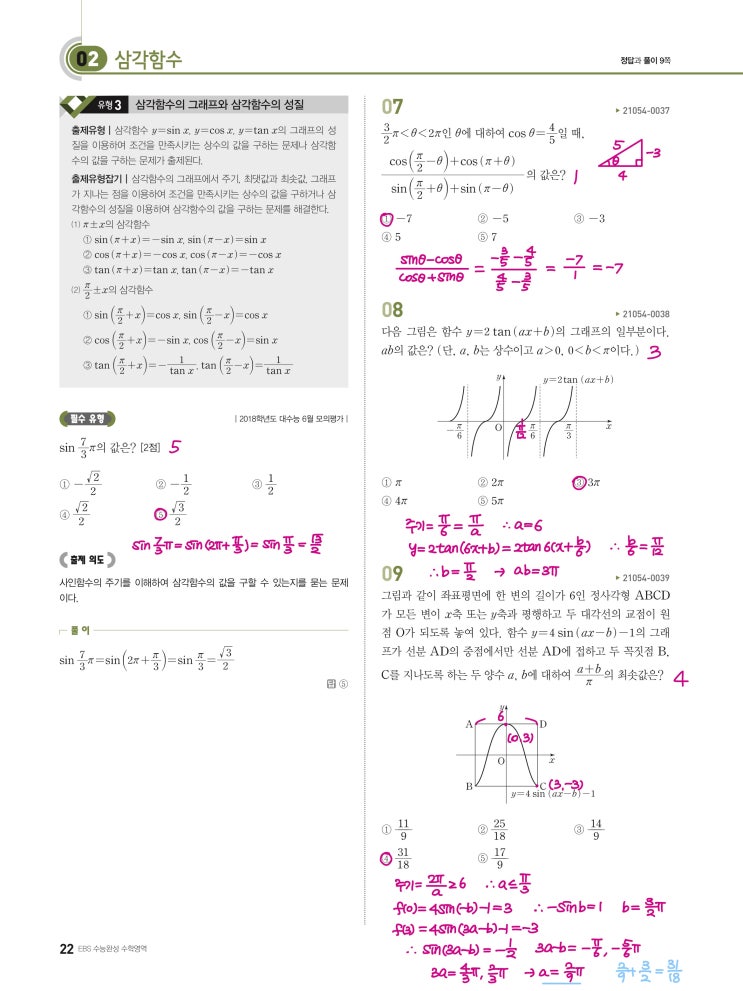 수능완성 확률과 통계 p22) 02 삼각함수 유형3 문제 및 풀이