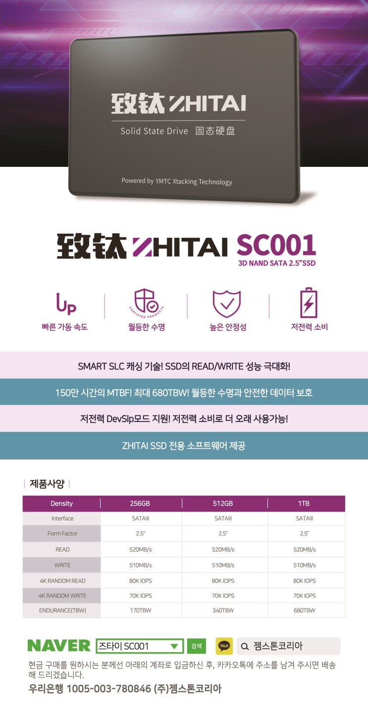  YMTC ZHITAI SSD SC001로 편리한 사무를 경험하세요!