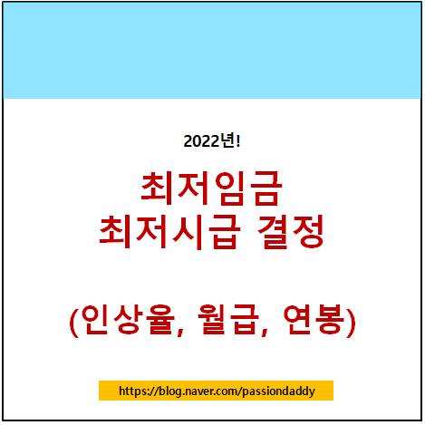  2021 2022 최저임금 최저시급 결정 인상율 월급 연봉