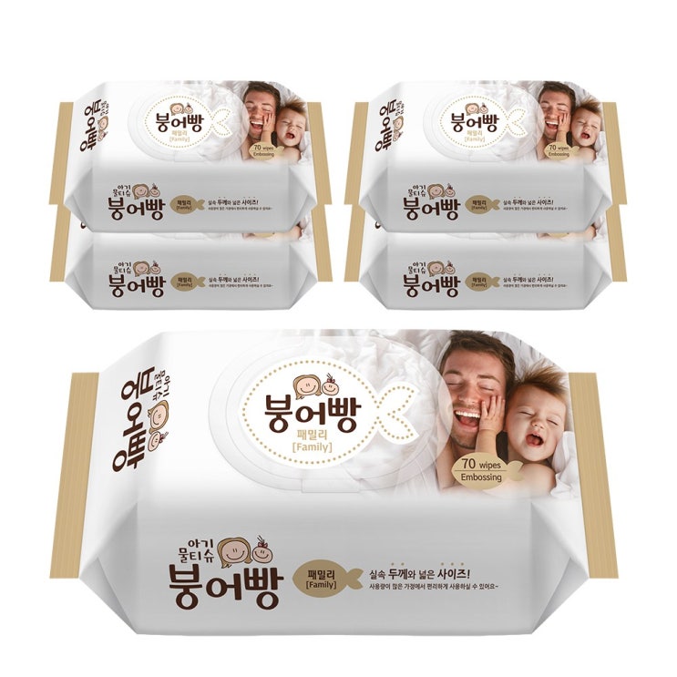 최근 많이 팔린 붕어빵 아기 물티슈 패밀리 고평량 50gsm 캡형 70매 유아물티슈, 5팩 좋아요