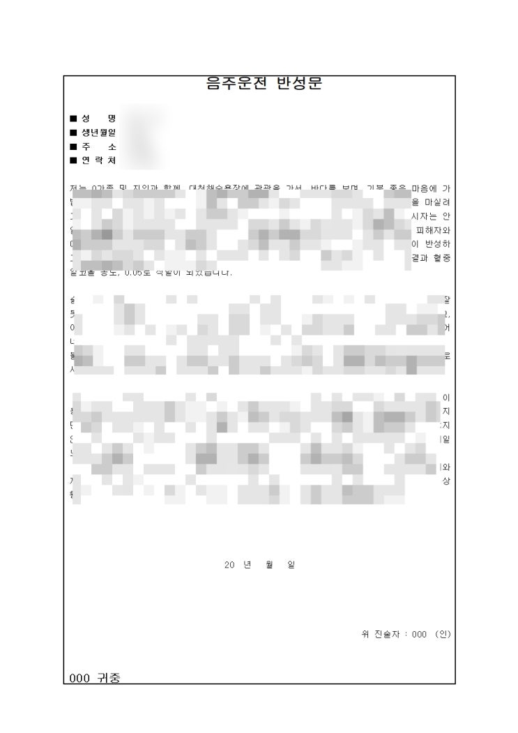  음주운전반성문 예시 및 양식 : 대전행정사 JD행정사