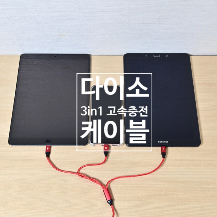  다이소 C to C 고속 충전 데이터 케이블과 동시 충전 3in1 멀티 데이터 케이블 그리고 C타입 젠더