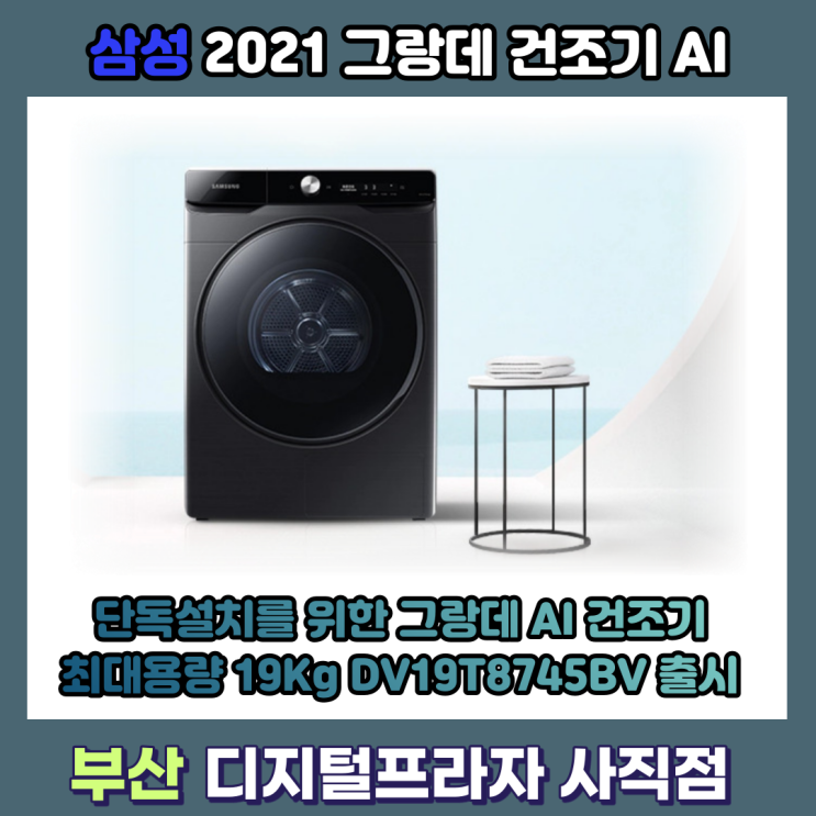  2021 삼성 그랑데 AI 건조기 19Kg 최대 용량 출시 DV19T8745BV