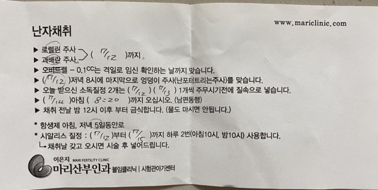  둘째난임 ) 이은지 마리산부인과 난자채취과정