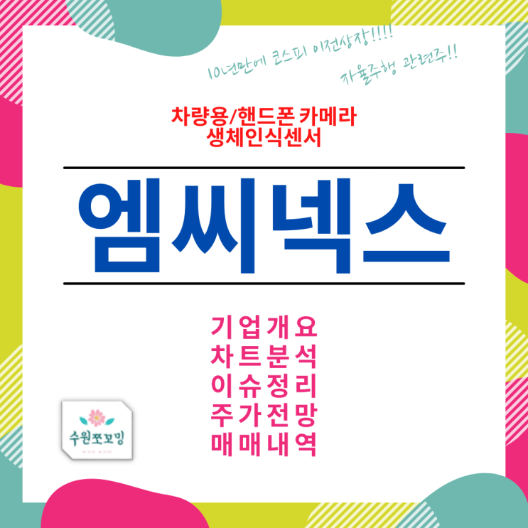  [HOT주식]주린이 픽! 엠씨넥스 주가 전망, 기업분석 및 이슈정리 알아보고 가세요!(FT. 자동차용 카메라 모듈 분야 점유율 1위)