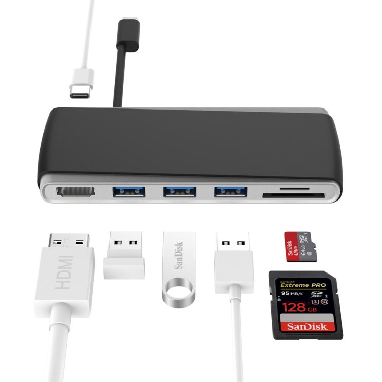 당신만 모르는 무아스 C타입 USB허브 P1 HDMI + SD + micro SD + USB 3포트 + 충전, MHHUB-P1, 그레이 ···