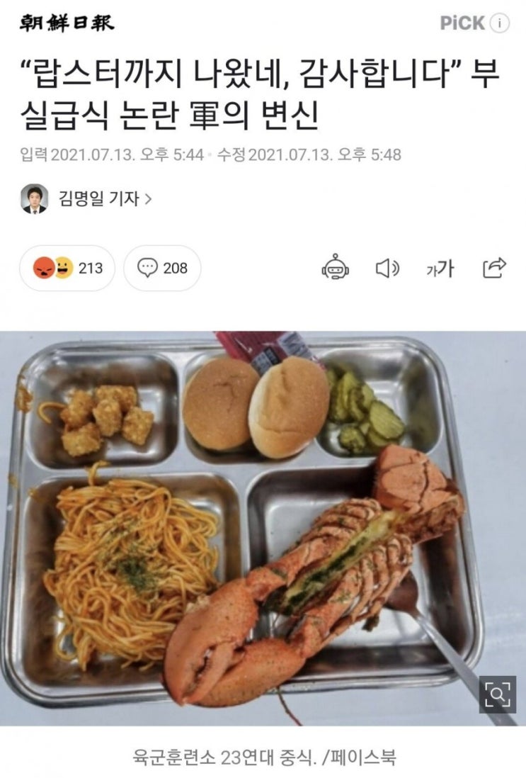  요즘 군대 급식 수준