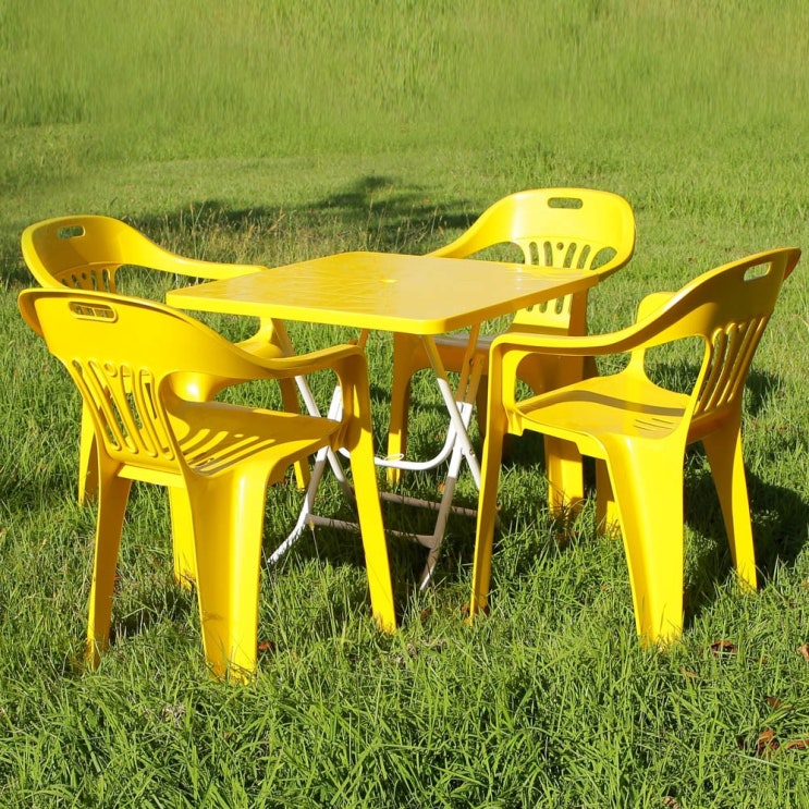 의외로 인기있는 지오리빙 플라스틱 테이블 의자 세트 야외테이블세트, 사각+하이의자(옐로우) 좋아요