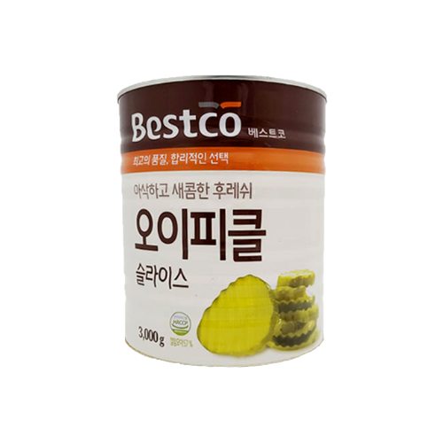 가성비갑 [트윈스몰] 아삭하고 새콤한 후레쉬 베스트코 오이피클 슬라이스 (캔) 3000g, 1 추천해요