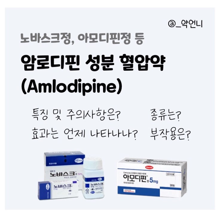  노바스크정 5mg, 아모디핀정 등 - 암로디핀 성분 혈압약 특징, 부작용, 주의사항, 종류는?