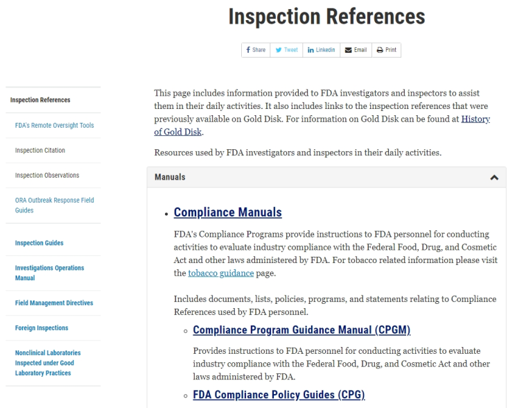 FDA Inspection References