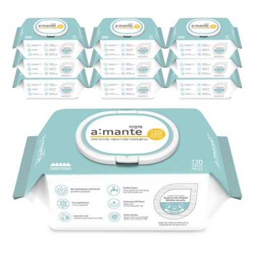 인기 많은 아망떼 베이직 엠보싱 물티슈 캡형, 120매, 30팩 좋아요