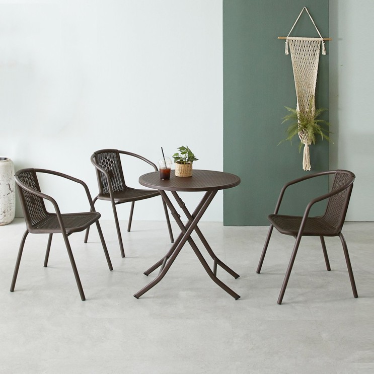 구매평 좋은 플레르가구 접이식 야외용 테라스 베란다 카페 라탄 테이블 의자 세트, 테이블+의자2 ···