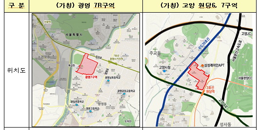  공공재개발 후보지 4곳 선정- 광명7구역, 고양시 원당 6~7구역, 화성 진안1~2구역