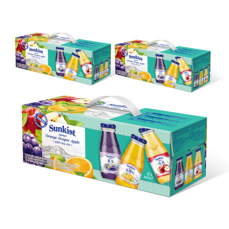 선택고민 해결 썬키스트 훼미리 주스 선물세트 오렌지 180ml 4p + 포도 180ml 4p + 사과 180ml 4p, 3세트 ··· 선택고민 해결 썬키스트 훼미리 주스 선물세트 오렌지 180ml 4p + 포도 180ml 4p + 사과 180ml 4p, 3세트 ···