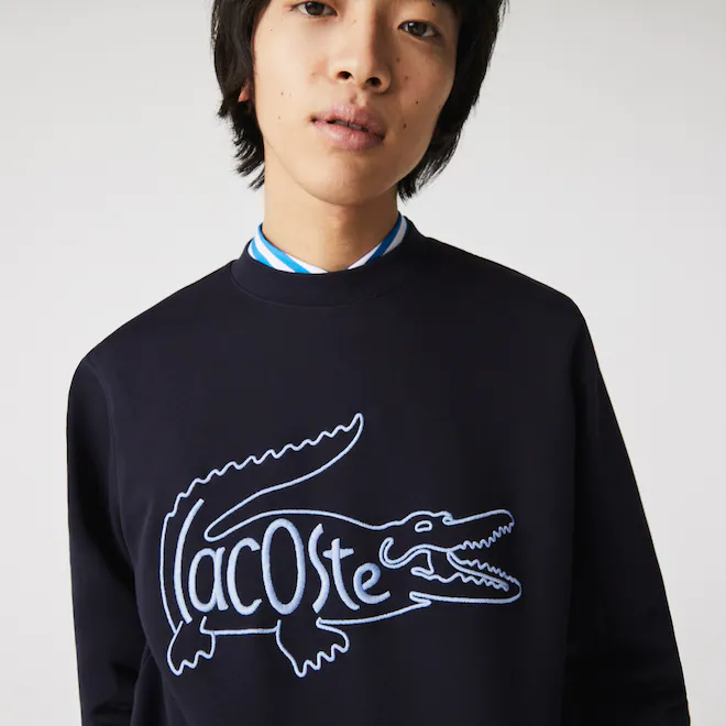 선호도 높은 라코스테 남자 맨투맨 크록 자수 로고 스웨트셔츠 블랙 화이트 Embroidered-Croc Cotton Fleece Sweatshirt ···