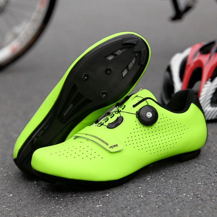 요즘 인기있는 남녀공용 미끄럼방지 자전거 로드 클릿슈즈 신형, 형광 녹색 (896-1 도로 잠금 신발), 280 ···