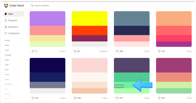 컬러 & 그라데이션 참조 사이트, 컬러헌트와 그래디언트 헌트 사용법 gradient hunt_정확한 색상값 가져오기 : 네이버 블로그