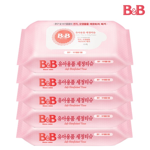 잘팔리는 B&B 유아용품 세정티슈(휴대용) 제균티슈, 5개, 20매 ··· 잘팔리는 B&B 유아용품 세정티슈(휴대용) 제균티슈, 5개, 20매 ···