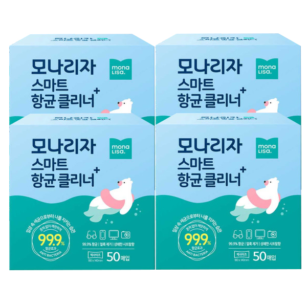 인기 많은 모나리자 스마트 항균 클리너 일회용티슈 50매 X 4통, 단품, 단품 좋아요