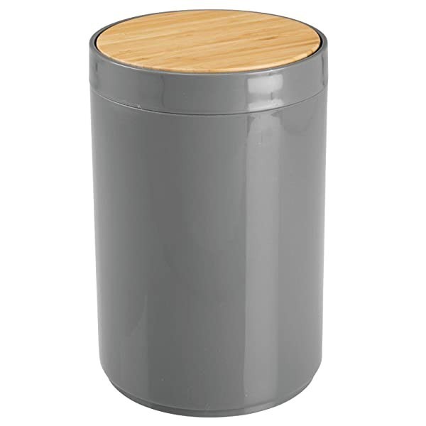 인기 급상승인 [미국] 944940 mDesign Small Round Plastic Trash Can Wastebasket Garbage Container Bin with Bam