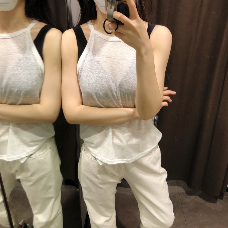  자라 원피스 + 홀터넥 + 조거팬츠 코디 착샷