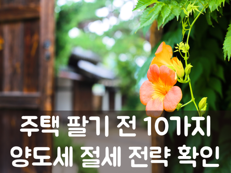  주택 팔기 전 10가지  양도소득세 절세전략 확인