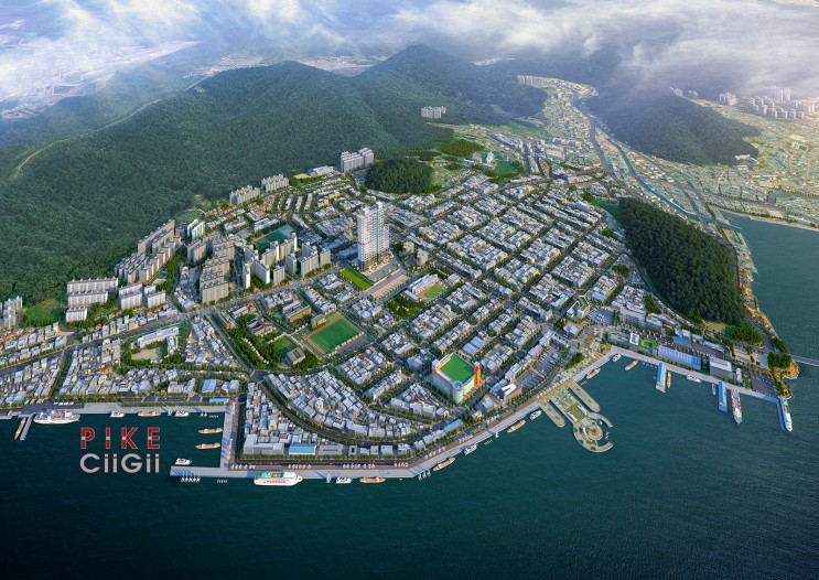 바다가 아름다운 도시 여수 공동주택 광역조감도 제작