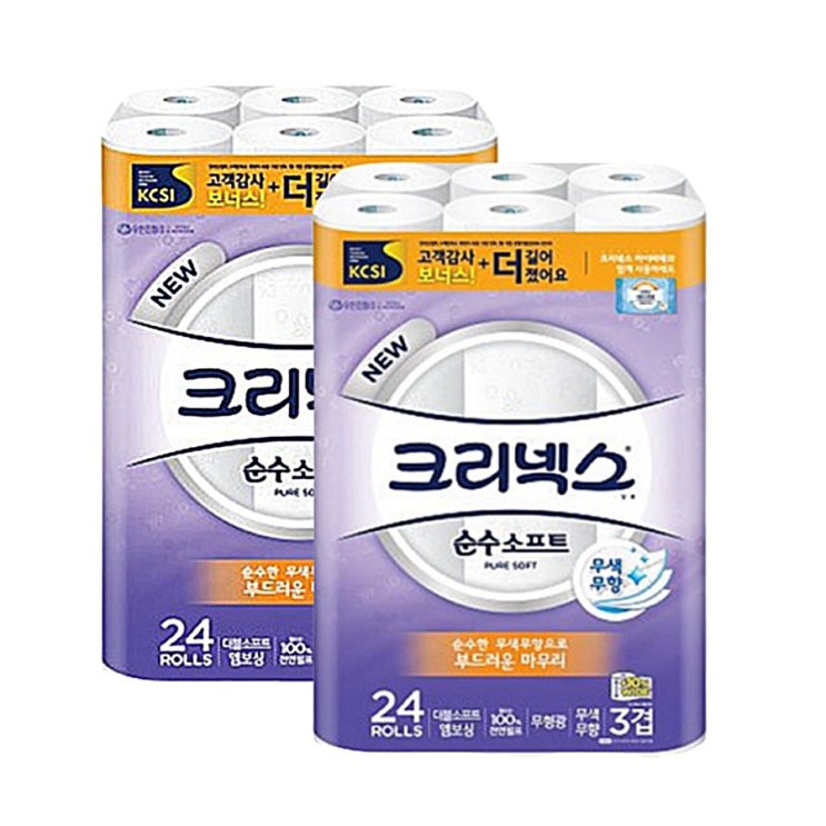 인기 많은 크리넥스 NEW 순수소프트 3겹 24롤 티슈 롤화장지, 2팩 추천합니다 인기 많은 크리넥스 NEW 순수소프트 3겹 24롤 티슈 롤화장지, 2팩 추천합니다