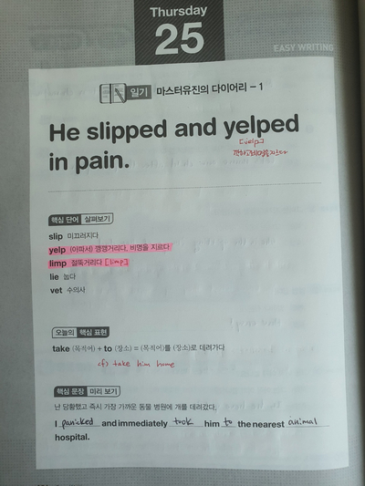  [이지라이팅 210325] take to / while ~ing / in pain / its / yelp / limp