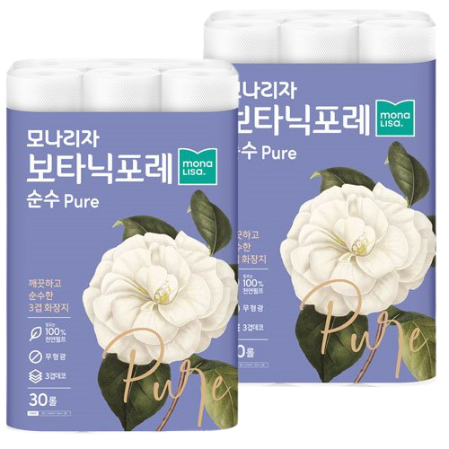 선호도 높은 모나리자 보타닉포레 순수 천연펄프 3겹 롤화장지 27 m, 30롤, 2개 좋아요 선호도 높은 모나리자 보타닉포레 순수 천연펄프 3겹 롤화장지 27 m, 30롤, 2개 좋아요