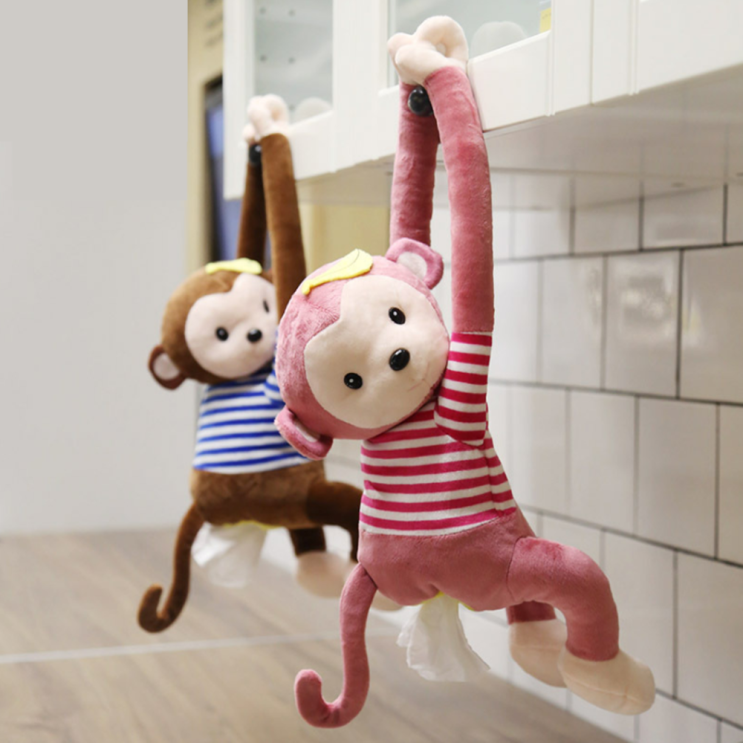 가성비 뛰어난 Mino.7 차량용 몽키 원숭이 인형 휴지케이스 곽티슈 냅킨통 각티슈커버 휴지걸이, 줄무늬 핑크 좋아요