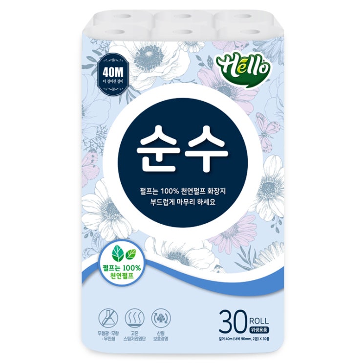 선호도 좋은 헬로 순수 2겹 천연펄프 롤화장지 40m, 1팩, 30롤 좋아요 선호도 좋은 헬로 순수 2겹 천연펄프 롤화장지 40m, 1팩, 30롤 좋아요